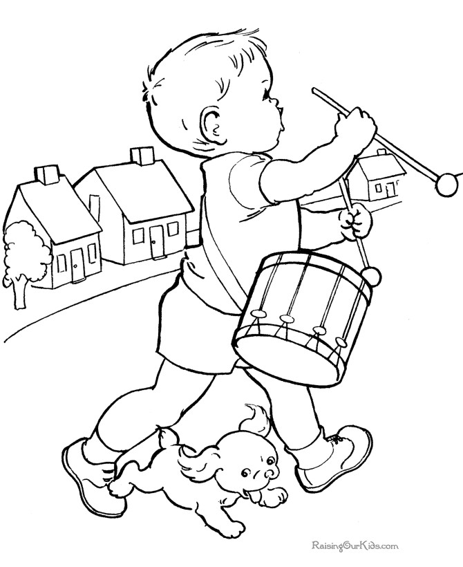 Dog Coloring Pages For Boys
 GIF boy drummer and puppy dog coloring Kid page to print
