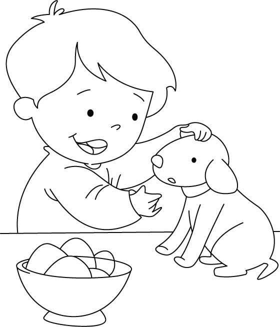 Dog Coloring Pages For Boys
 A boy and Puppy eating eggs coloring page
