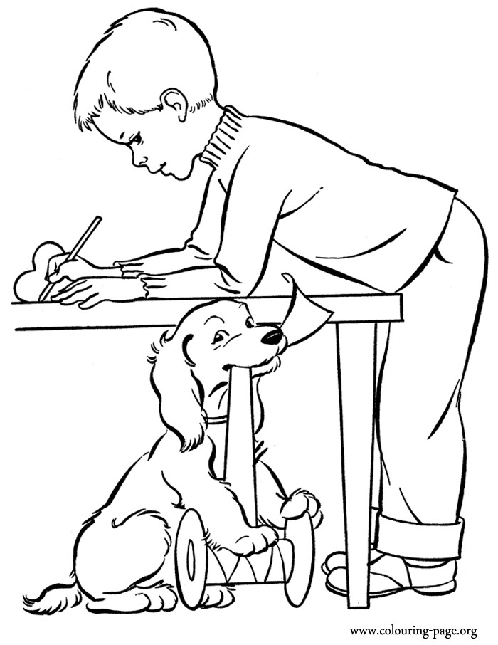 Dog Coloring Pages For Boys
 Valentine s Day A little boy and his puppy on Valentine