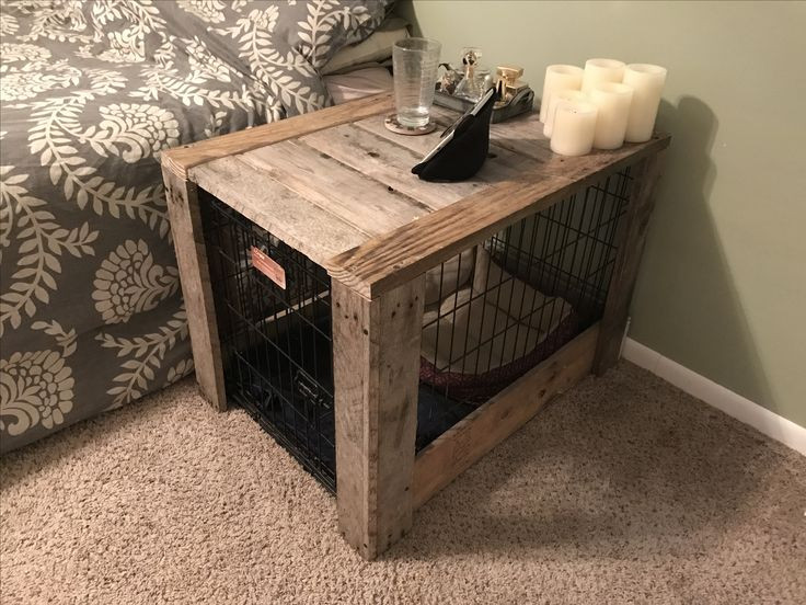 Dog Crate End Table DIY
 Pallet wood dog crate nightstand