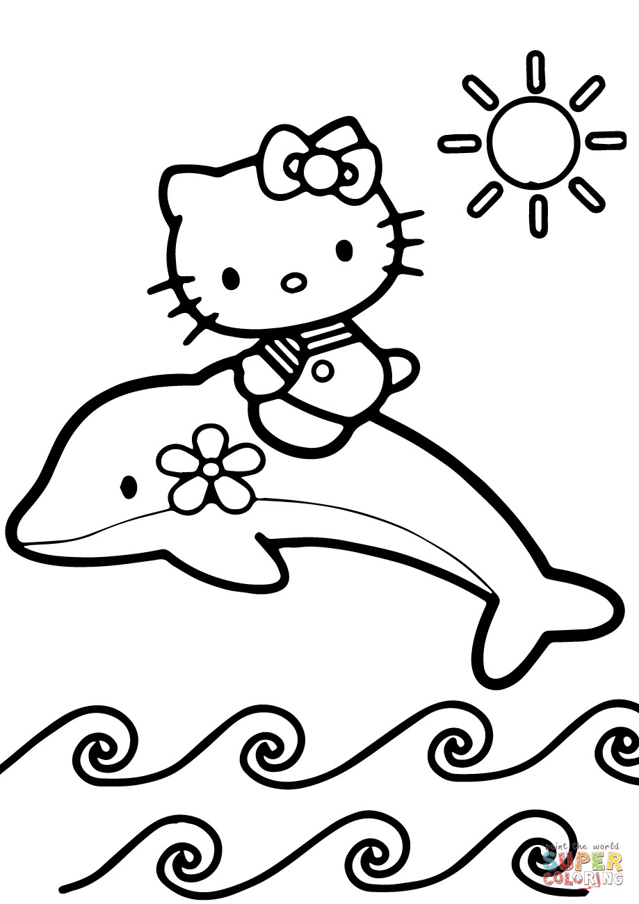 Dolphin Coloring Pages Printable
 Hello Kitty Rides a Dolphin coloring page
