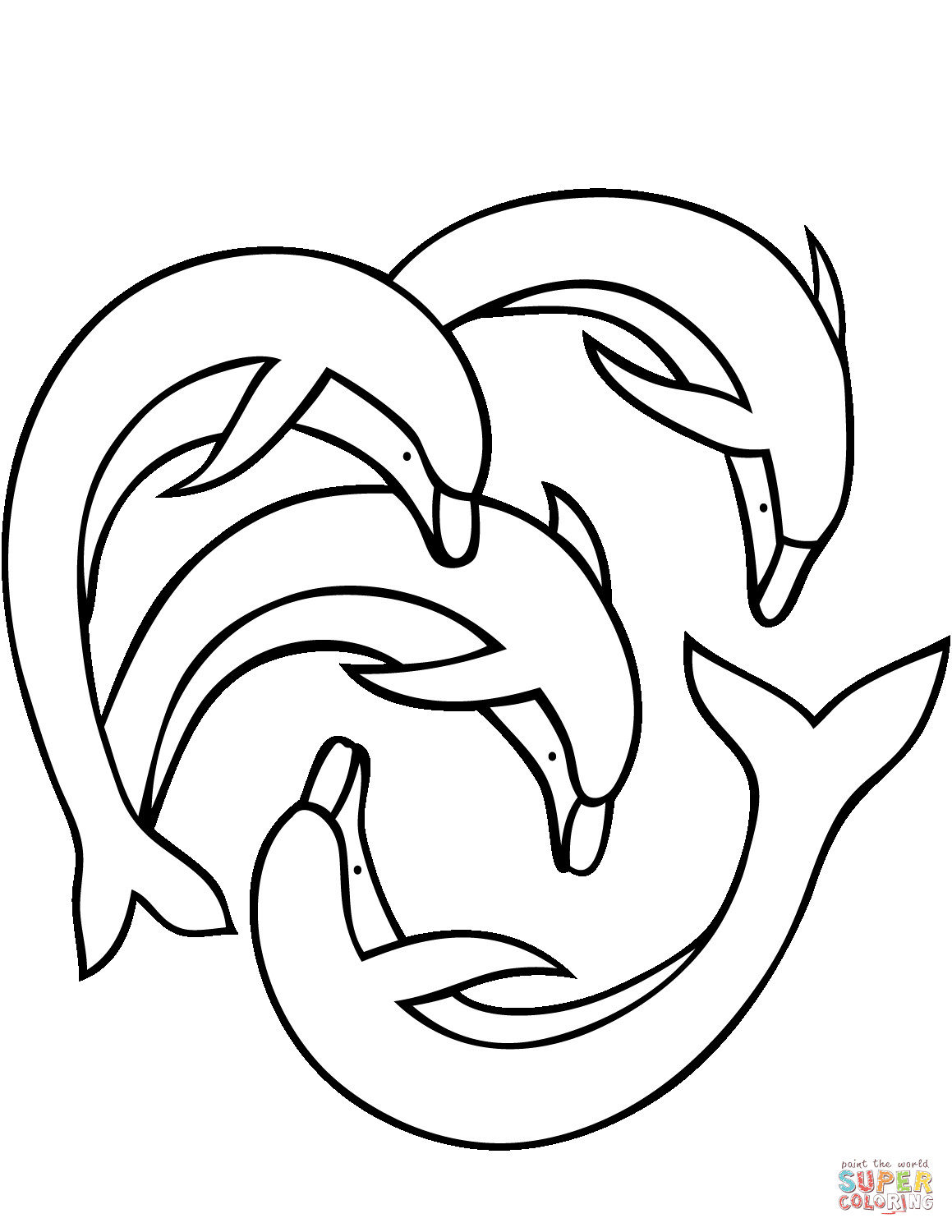 Dolphin Coloring Pages Printable
 Four Dolphins coloring page