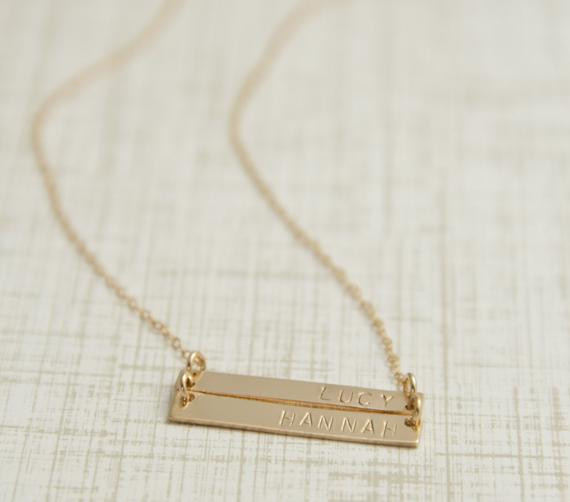 Double Bar Necklace
 Double Bar Necklace Two Name Bar Necklace Gold Bar Necklace
