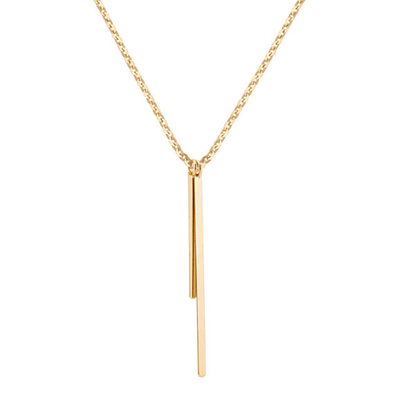 Double Bar Necklace
 Double Vertical Bar Pendant in 14k Yellow Gold 18