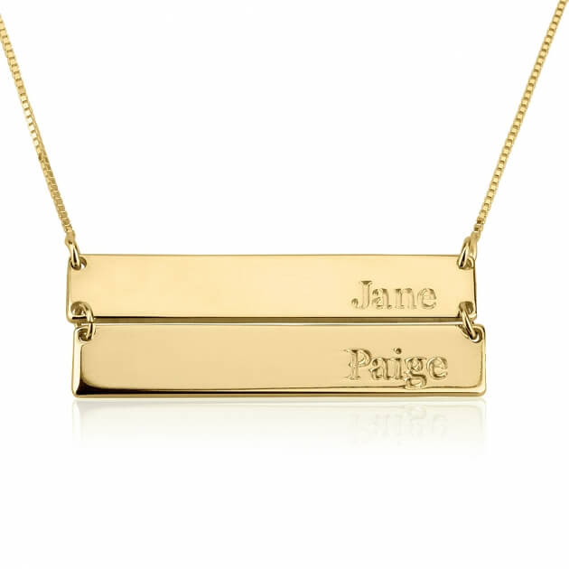 Double Bar Necklace
 Gold Plated Customize Engraved Nameplate Double Bar