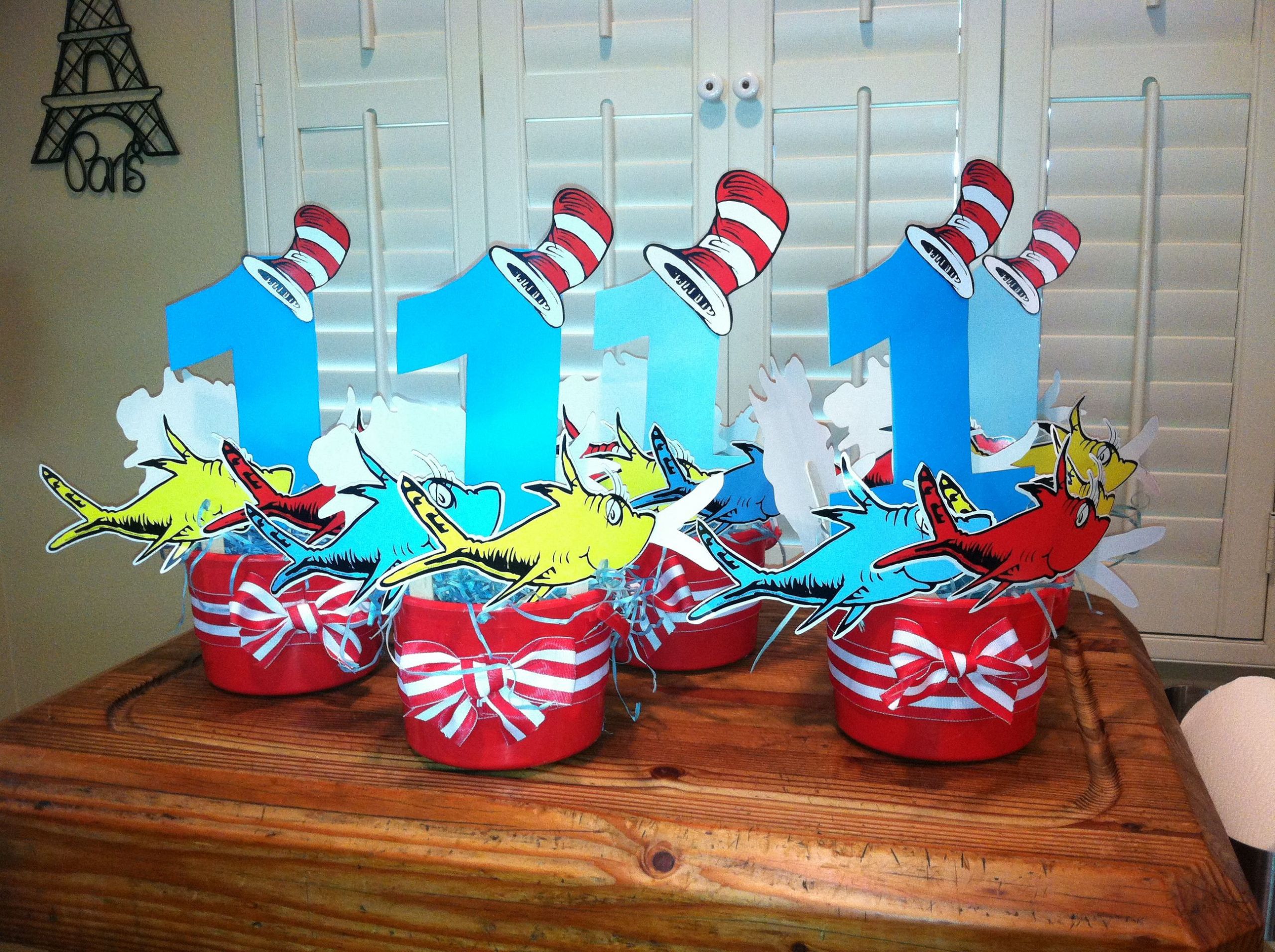 Dr Seuss Birthday Decoration Ideas
 Dr Seuss themed centerpieces 1 cutouts with fish and