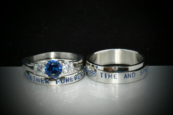 Dr Who Wedding Rings
 3 piece Wedding SetHand stamped Stainless Steel by
