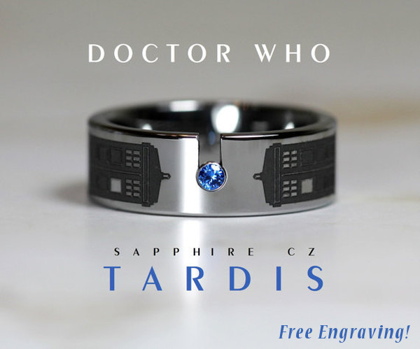 Dr Who Wedding Rings
 8MM Sapphire Cz TARDIS Design