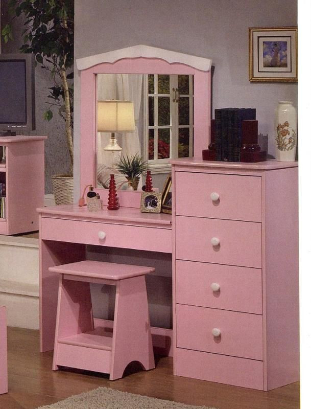 Dresser Kids Room
 Princess Pink Finish Girls Kids Vanity Dresser with Mirror