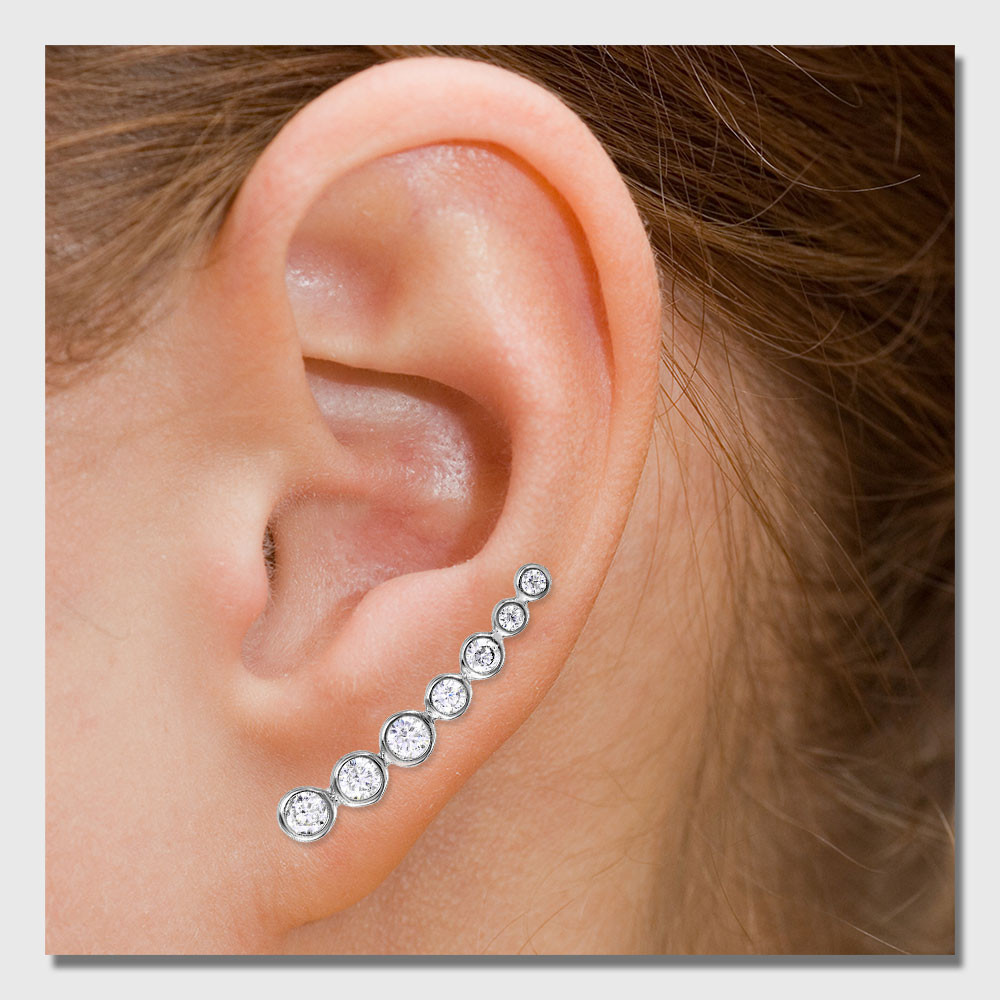 Ear Climber Earrings
 Sterling Silver Round CZ Ear Climber Earrings SSTE