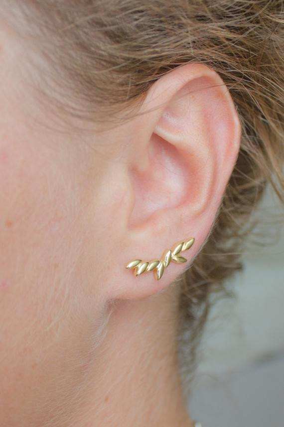 Ear Climber Earrings
 Leaf ear climber ear crawlers gold earrings silver