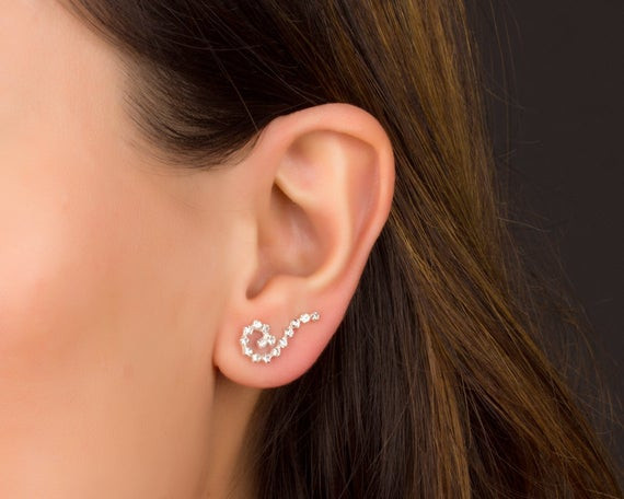 Ear Climber Earrings
 Sterling Silver Ear Climber earrings Swirl Earrings Ear