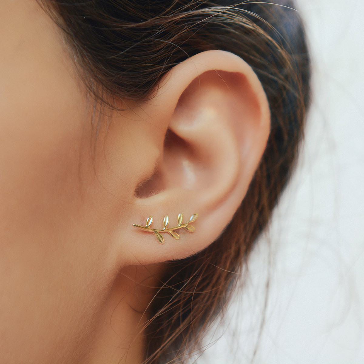 Ear Climber Earrings
 Gold Leaves Ear Climber Leaf ear cuff earrings Silver leaf
