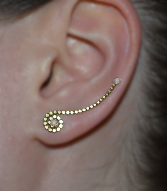 Ear Climber Earrings
 White Opal EAR CLIMBER Earrings 14k Gold Filled Ear Pins