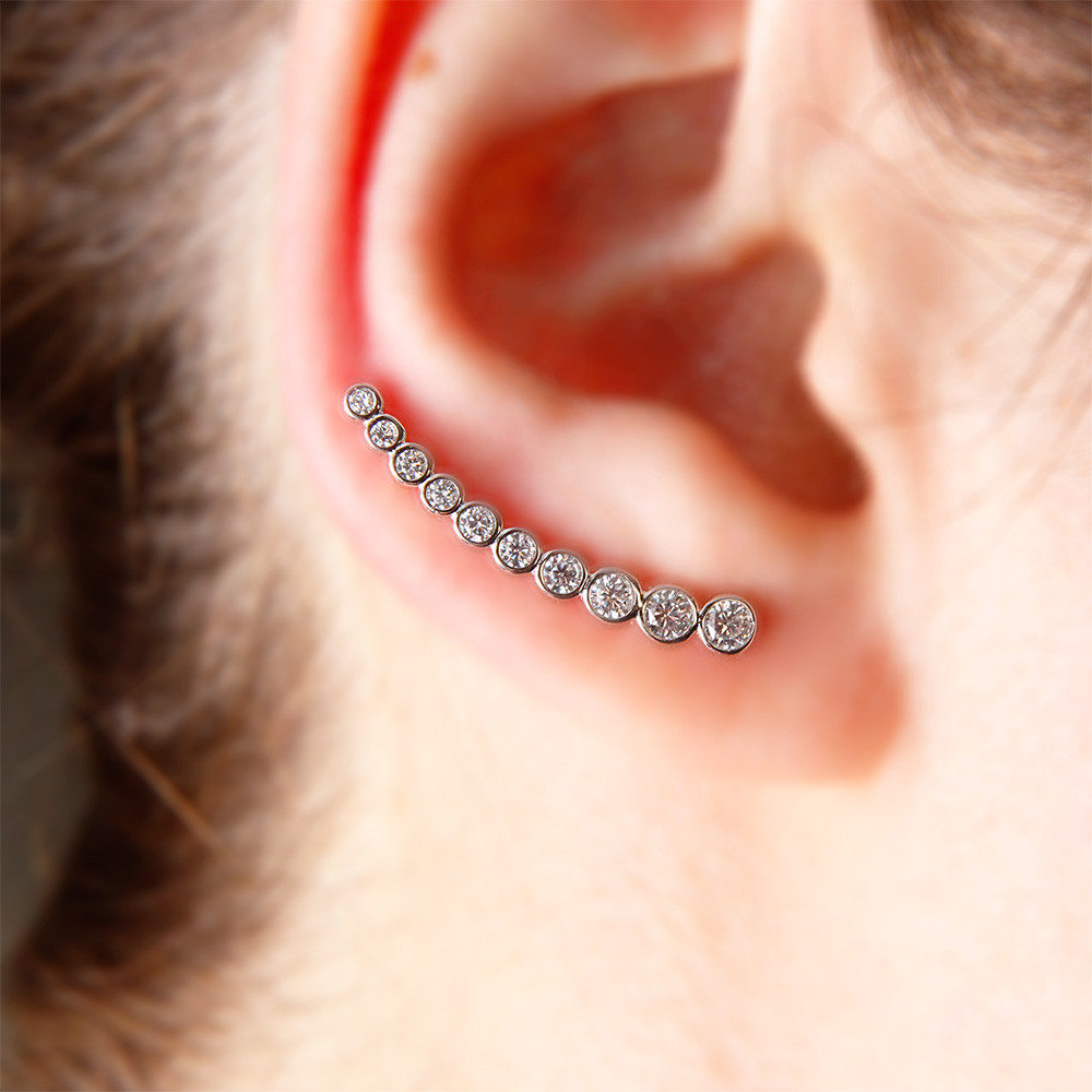 Ear Climber Earrings
 Sterling Silver Round CZ Ear Climber Earrings SGME RH