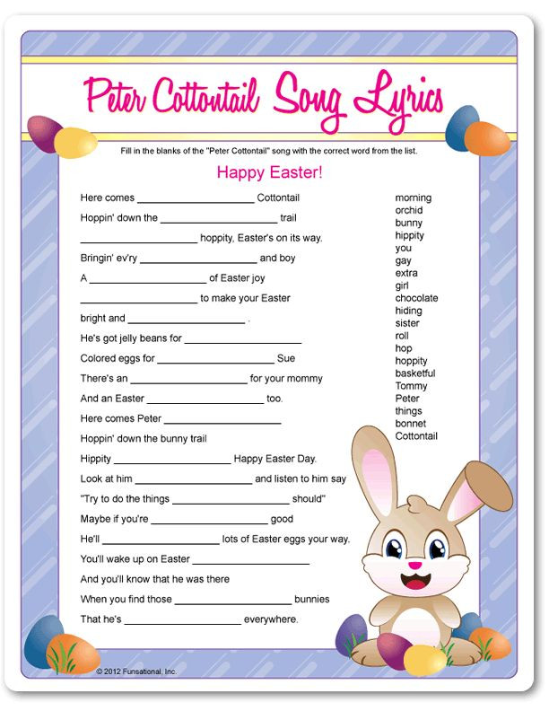 Easter Party Ideas For Seniors
 Printable Peter Cottontail Song Lyrics