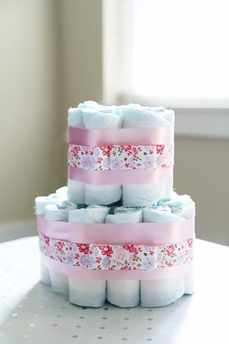 Easy Cake Decorating Ideas For Baby Shower
 Diaper Cake Baby Shower Centerpieces Just a Girl and Her