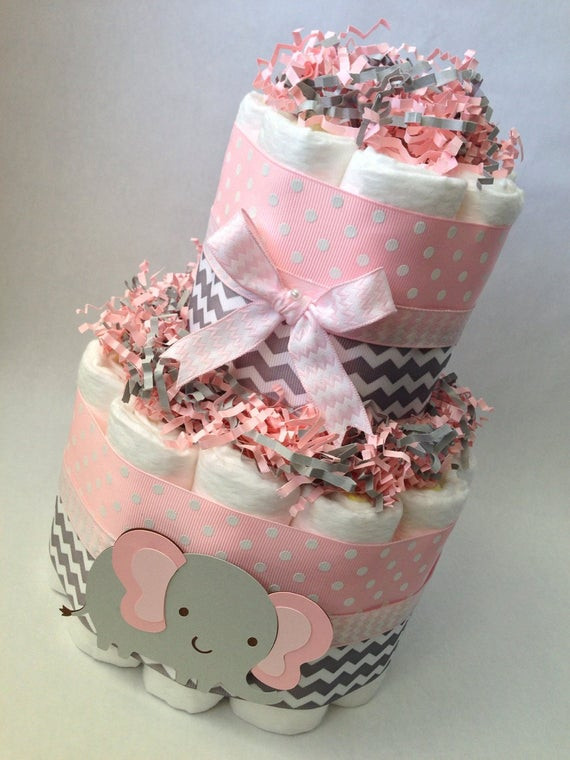 Easy Cake Decorating Ideas For Baby Shower
 Pink and Grey Elephant Diaper Cake Baby Shower Centerpiece