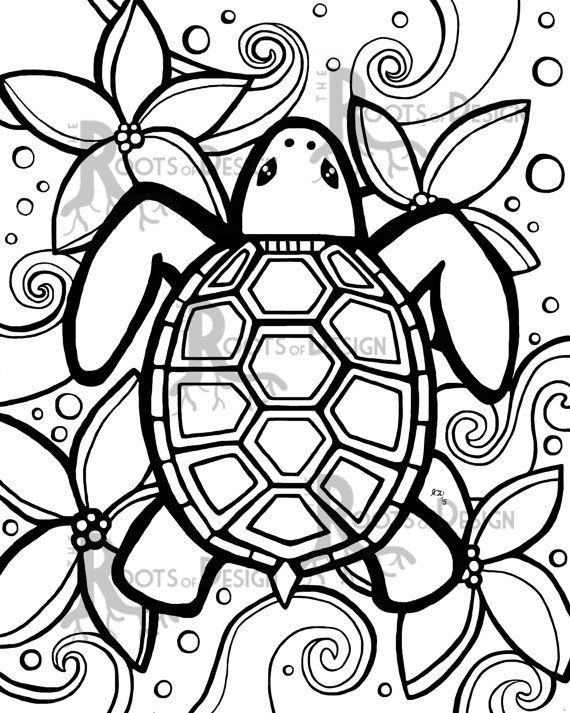 Easy Coloring Pages For Adults
 INSTANT DOWNLOAD Coloring Page Simple Turtle zentangle