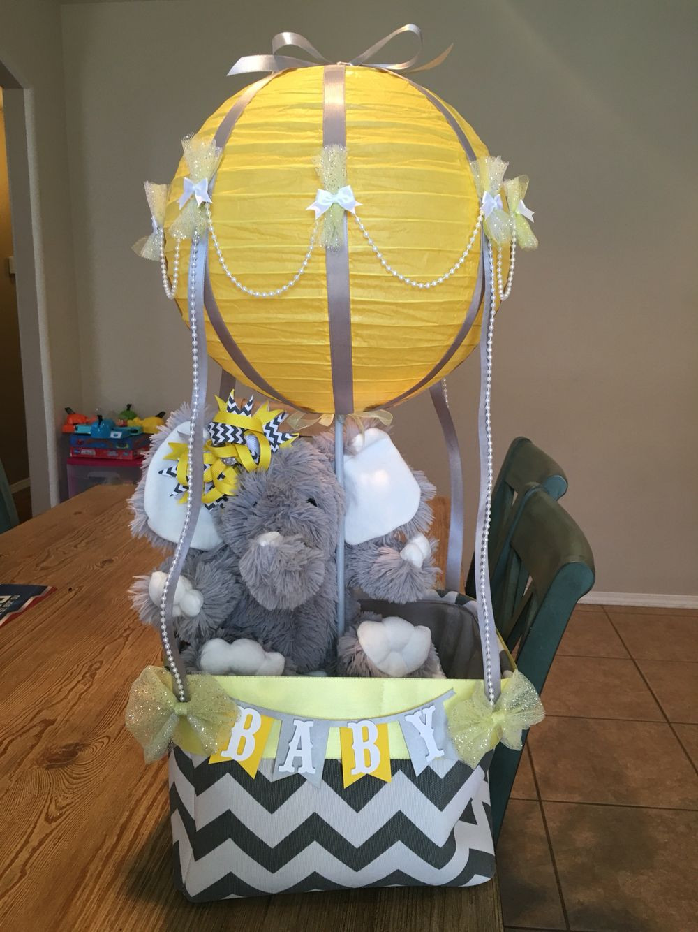 Elephant Baby Gift Ideas
 Gender neutral Baby shower hot air balloon Yellow grey