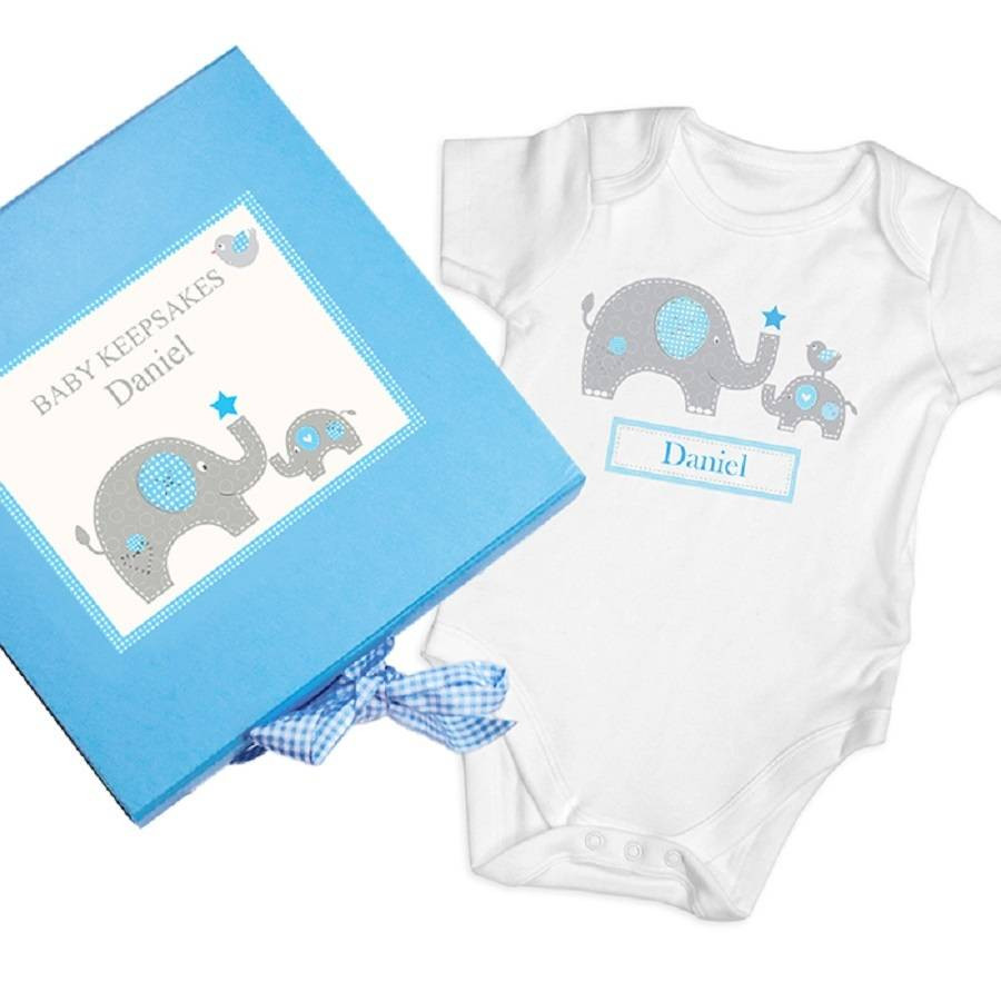 Elephant Baby Gift Ideas
 personalised blue baby elephant t set baby vest by