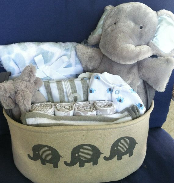 Elephant Baby Gift Ideas
 Baby boy elephant basket cute baby shower t gray