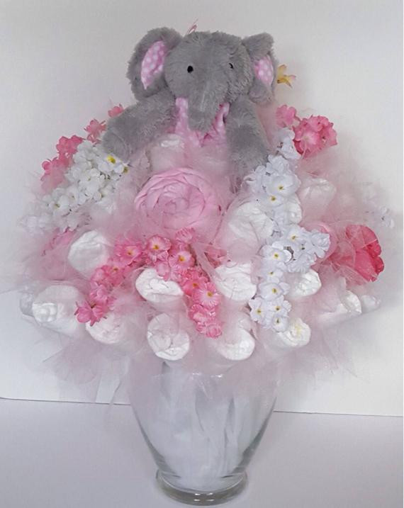 Elephant Baby Gift Ideas
 Elephant Baby Diaper bouquet girl baby shower centerpiece