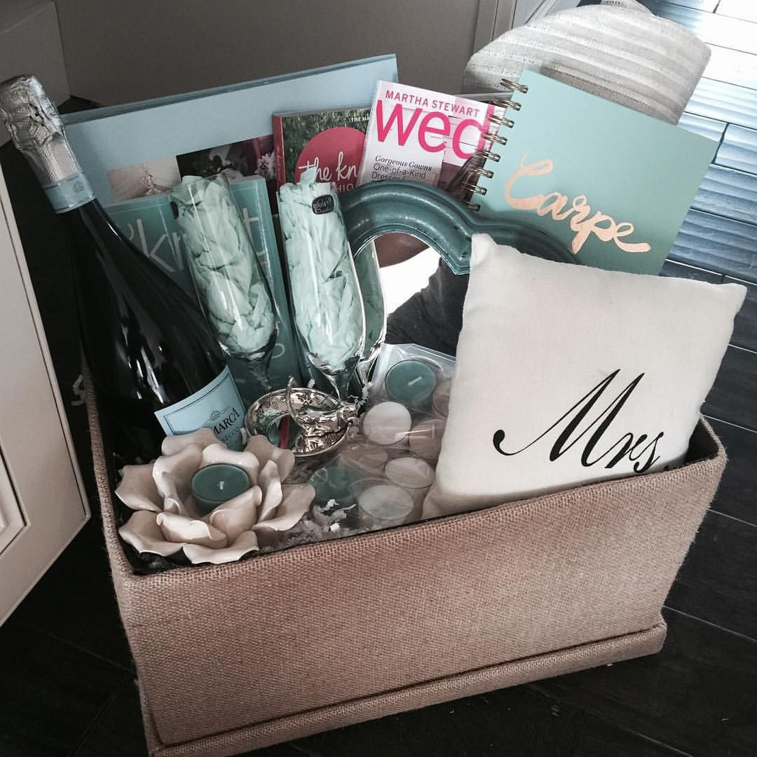 Engagement Gift Basket Ideas
 Engagement t basket for my brothers new fiancé The knot