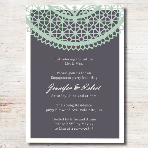 Engagement Party Invitation Ideas
 mint green lace printed cheap engagement party invitation