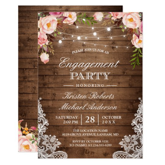 Engagement Party Invitations Ideas
 Rustic Floral Lace String Lights Engagement Party