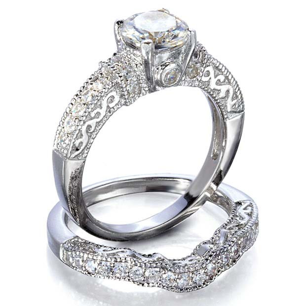 Engagement Rings And Wedding Bands Sets
 Vintage Inspired Wedding Ring Set on Storenvy