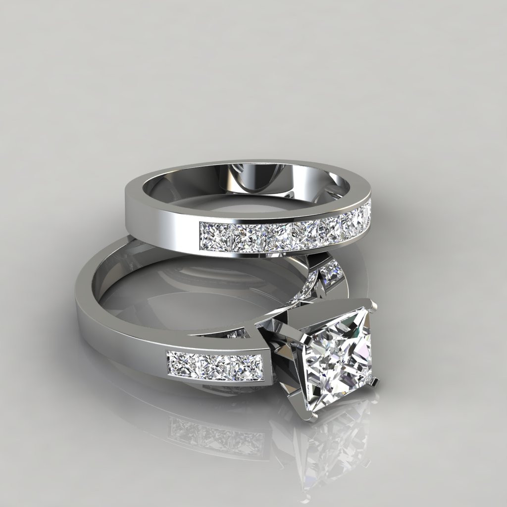 Engagement Rings And Wedding Bands Sets
 Princess Cut Engagement Ring and Wedding Band Bridal Set