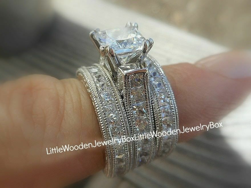 Engagement Rings And Wedding Bands Sets
 14k Sterling Silver Diamond Princess cut Engagement Ring