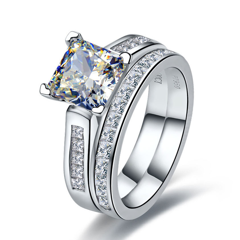 Engagement Rings And Wedding Bands Sets
 Luxury 2 Carat Princess Cut Best Quality NSCD Synthetic