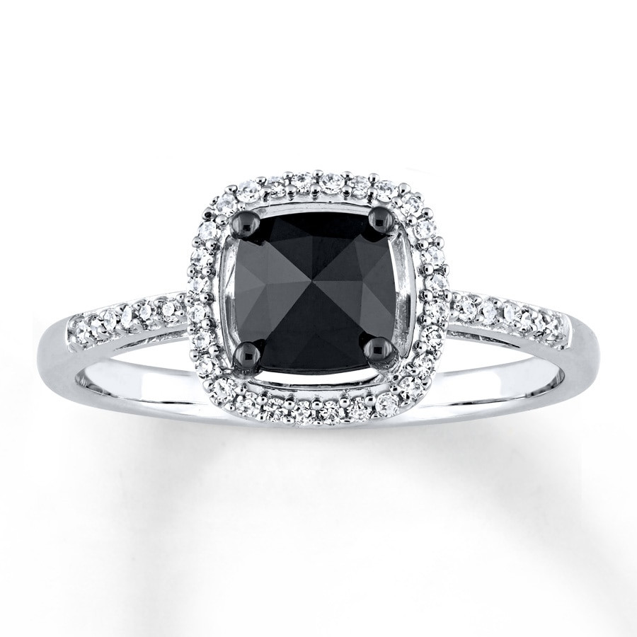 Engagement Rings With Black Diamonds
 Black Diamond Engagement Ring 1 cttw Cushion cut 14K White