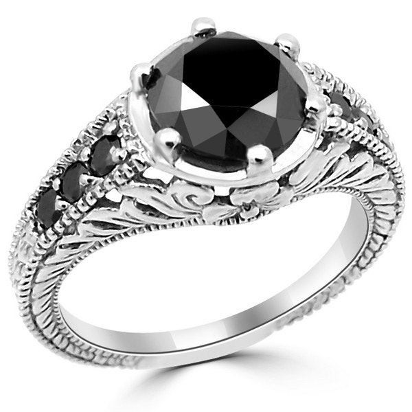 Engagement Rings With Black Diamonds
 2 Carat Round Fancy Black Diamond Engagement Ring 14k White