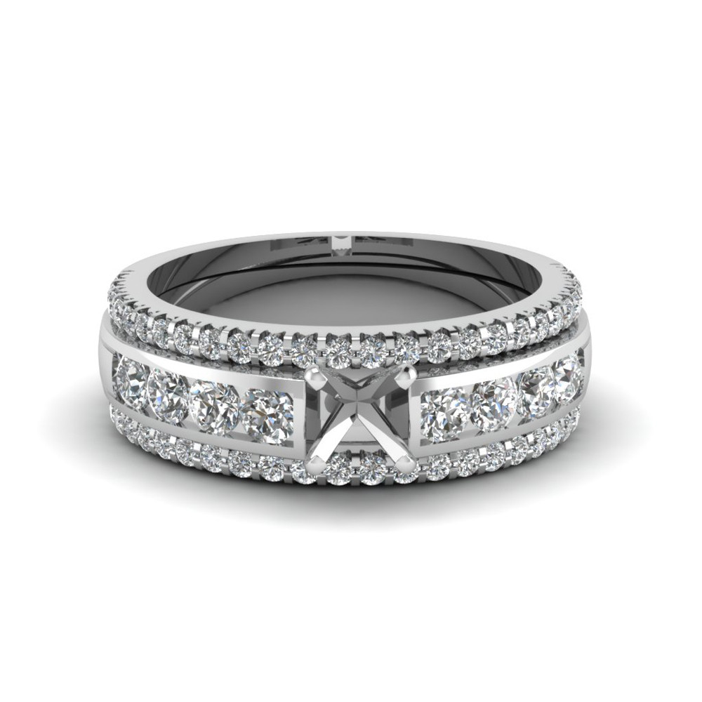 Engagement Rings Without Diamonds
 Heart Bridal Trio Set With Black Diamond In 14K White Gold