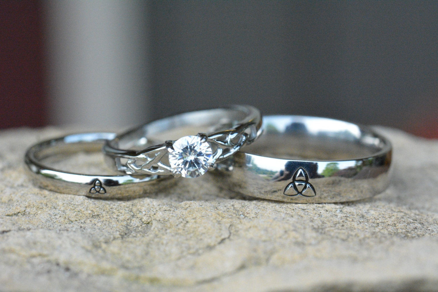 Etsy Wedding Rings
 Triquetra Ring set Irish Wedding rings by LawrenceCustoms