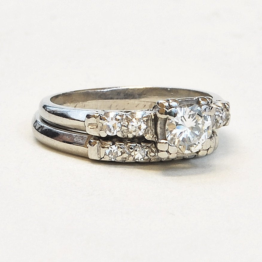 Etsy Wedding Rings
 Vintage Wedding Ring Set Platinum by SITFineJewelry on Etsy