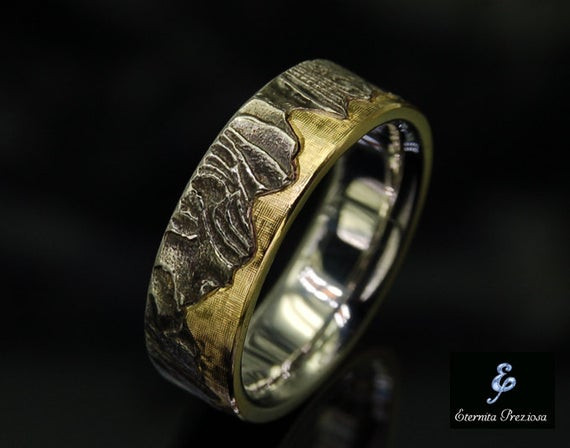 Etsy Wedding Rings
 18K Gold Wedding Band Unique Mens Ring Rustic Wedding Ring