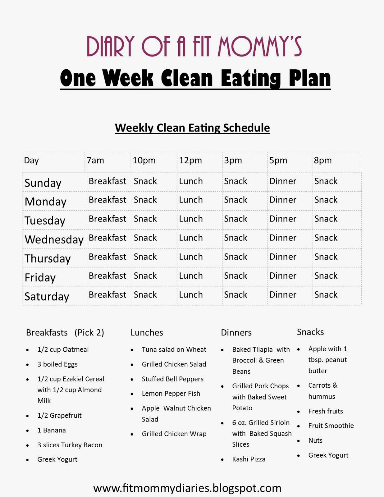 Examples Of Clean Eating
 Diary of a Fit Mommy Diary of a Fit Mommy s e Week
