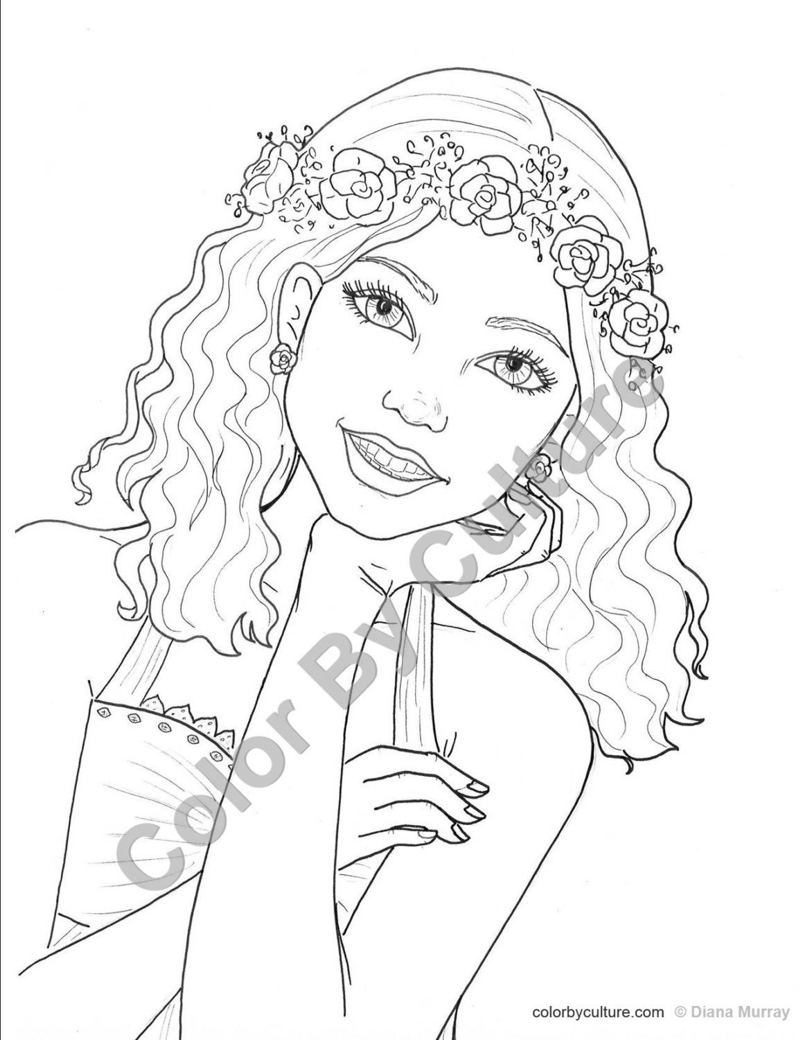 Fashion Coloring Pages For Girls
 Fashion Coloring Page Girl with Flower Wreath Coloring Page