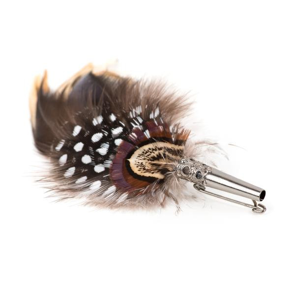 Feather Brooches
 Feather brooch hat pin Guinea and Pheasant Feathers