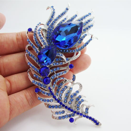Feather Brooches
 High quality Fashion Gorgeous blue crystal rhinestone