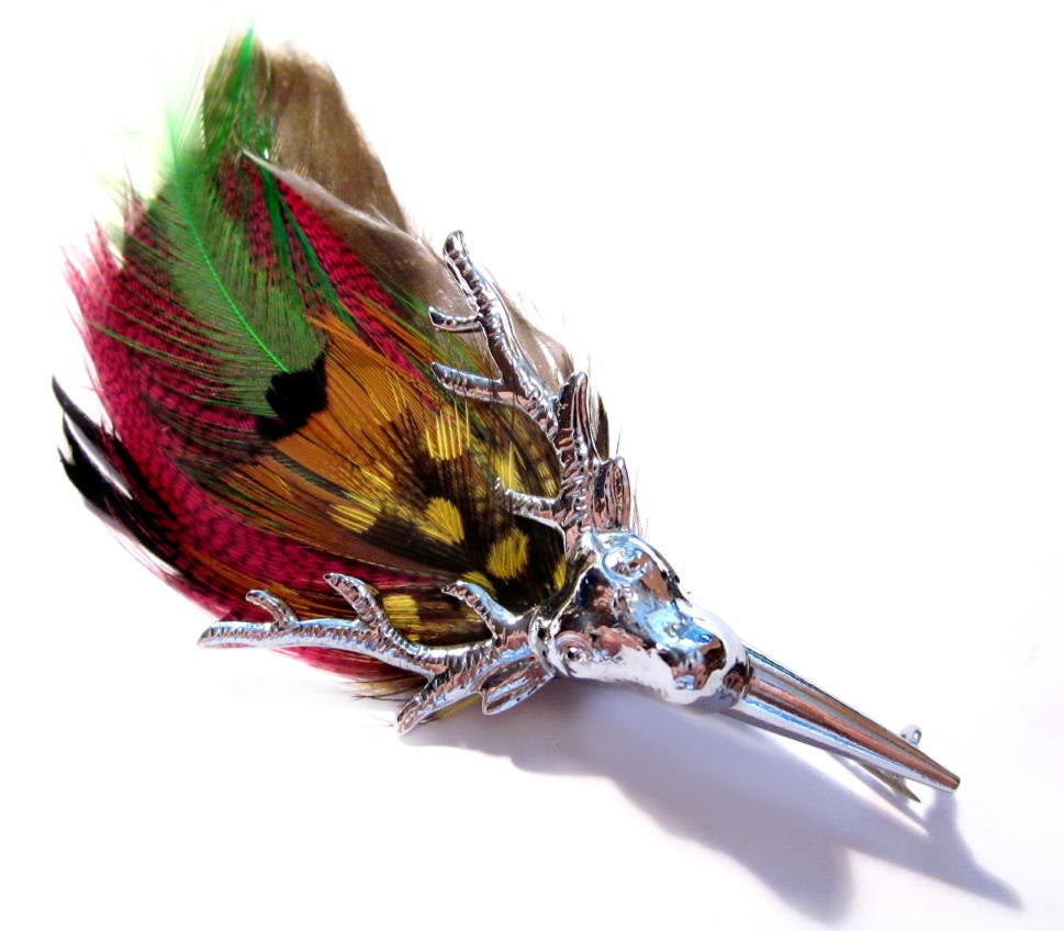 Feather Brooches
 Vintage Feather Brooch Scottish Silver Metal Stag Grouse
