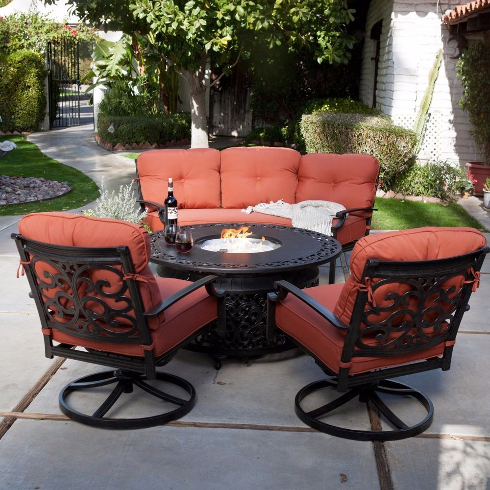 Firepit Patio Sets
 4 Piece Outdoor Patio Deck Furniture Set Round Table Gas