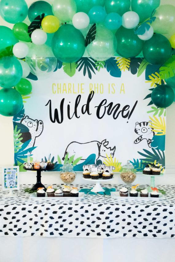 First Birthday Boy Decorations
 Wild e First Birthday 4ft Backdrop Printable DOWNLOAD