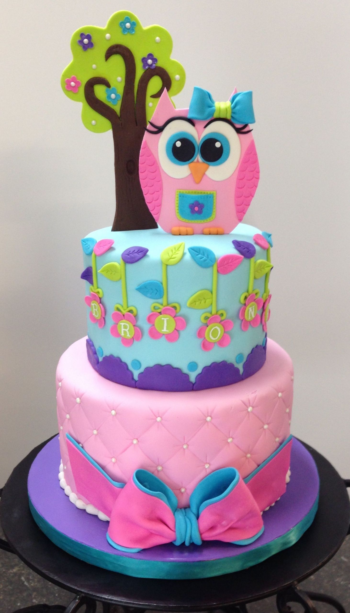 First Birthday Cake Decorating Ideas
 Owl Birthday Cake Owl tree and bow are gum paste