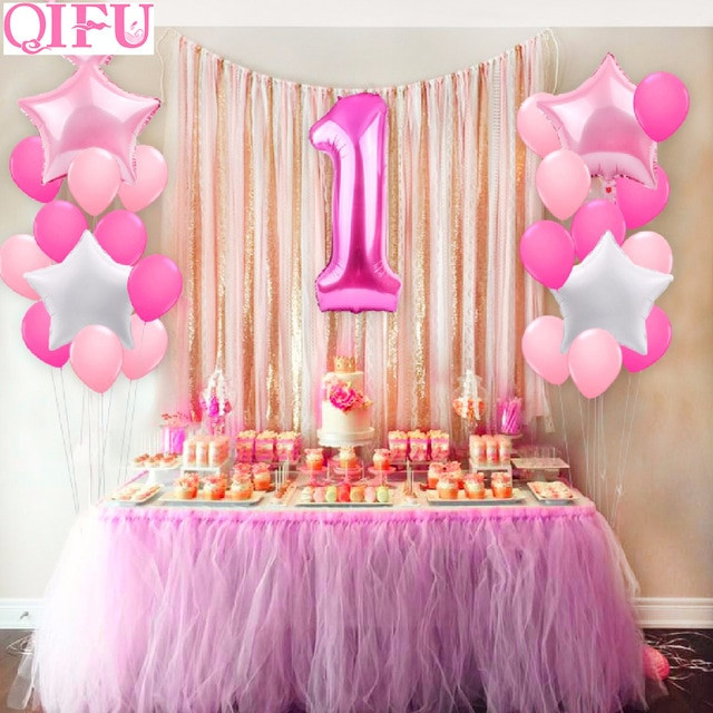 First Birthday Decoration
 QIFU 25pcs e Year Old 1st birthday Balloons Girl Baby