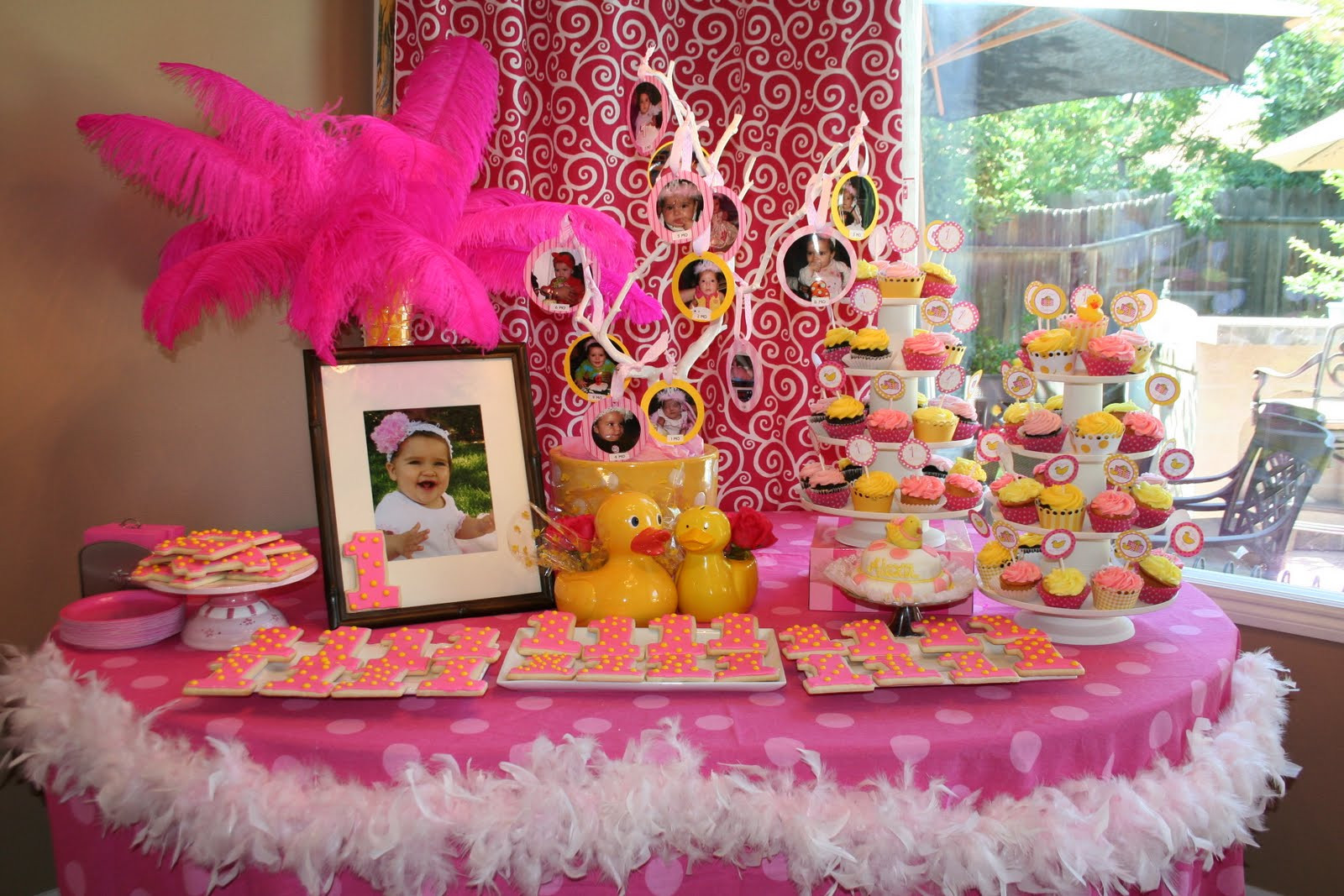 First Birthday Girl Decorations
 Rubber Duckee Pink and Yellow 1st Birthday Party